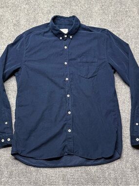 Octobre Editions Shirt Mens XL Blue Corduroy Pinwale 100% Cotton Casual Preppy